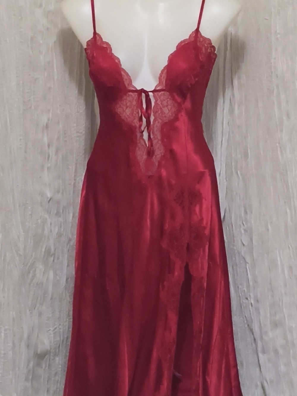 Victoria's Secret Red Satin & Lace Deep-V Slip Nightgown